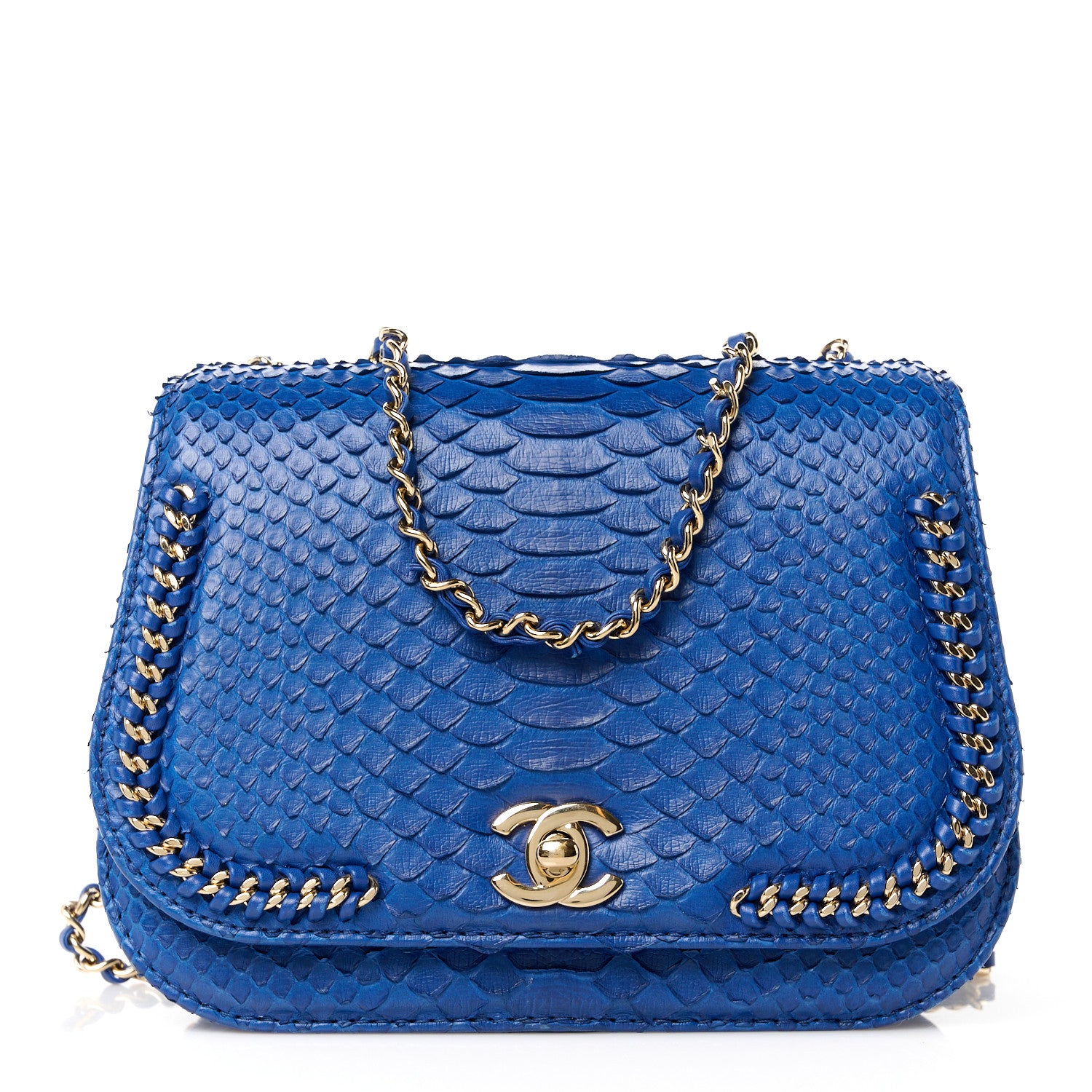 Chanel Snakeskin Small Braided Chic Flap Blue 1 of 11