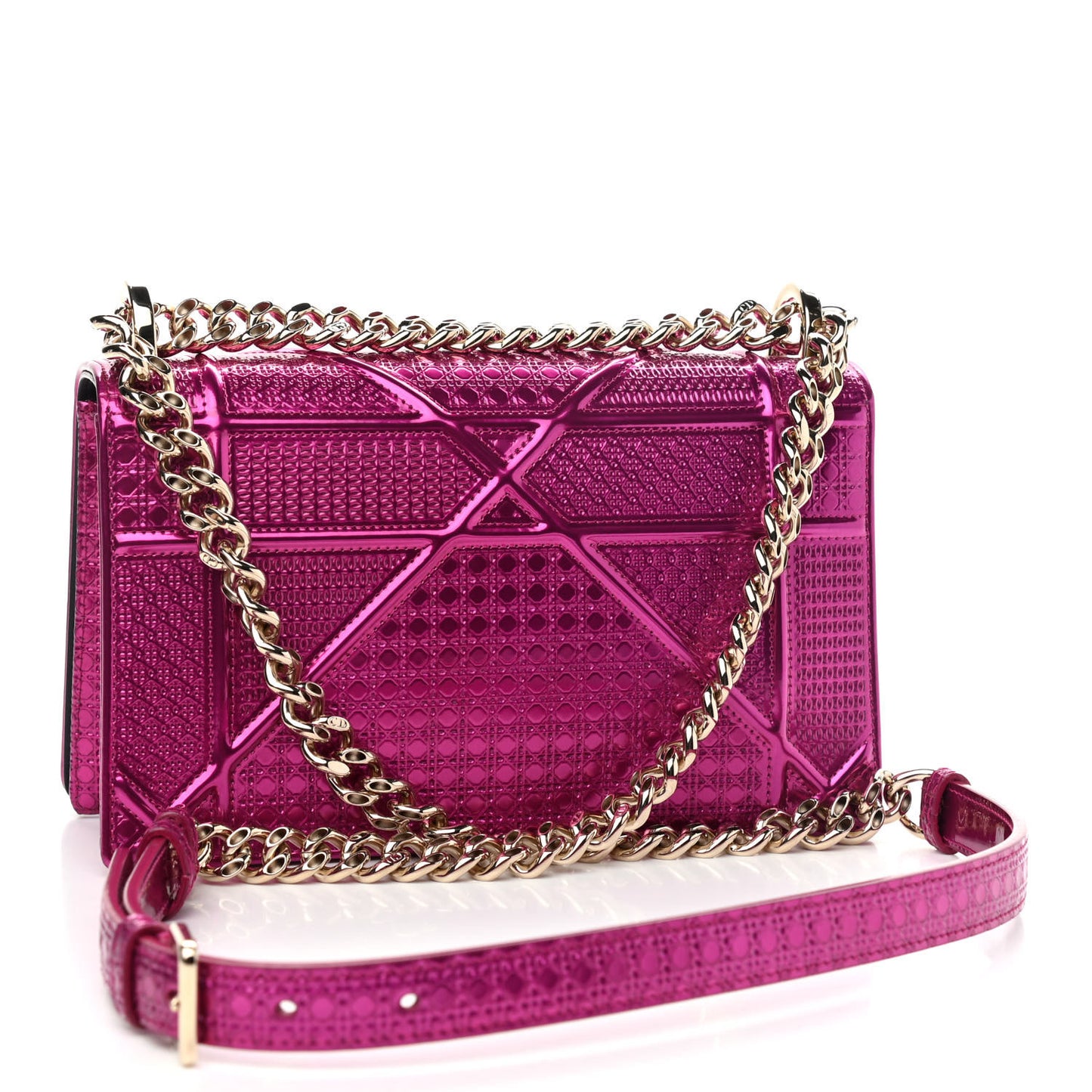 Metallic Patent Micro-Cannage Small Diorama Flap Bag Fuchsia