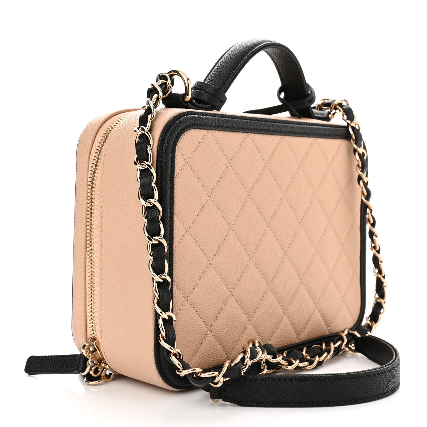 Caviar Quilted Medium CC Filigree Vanity Case Beige Black