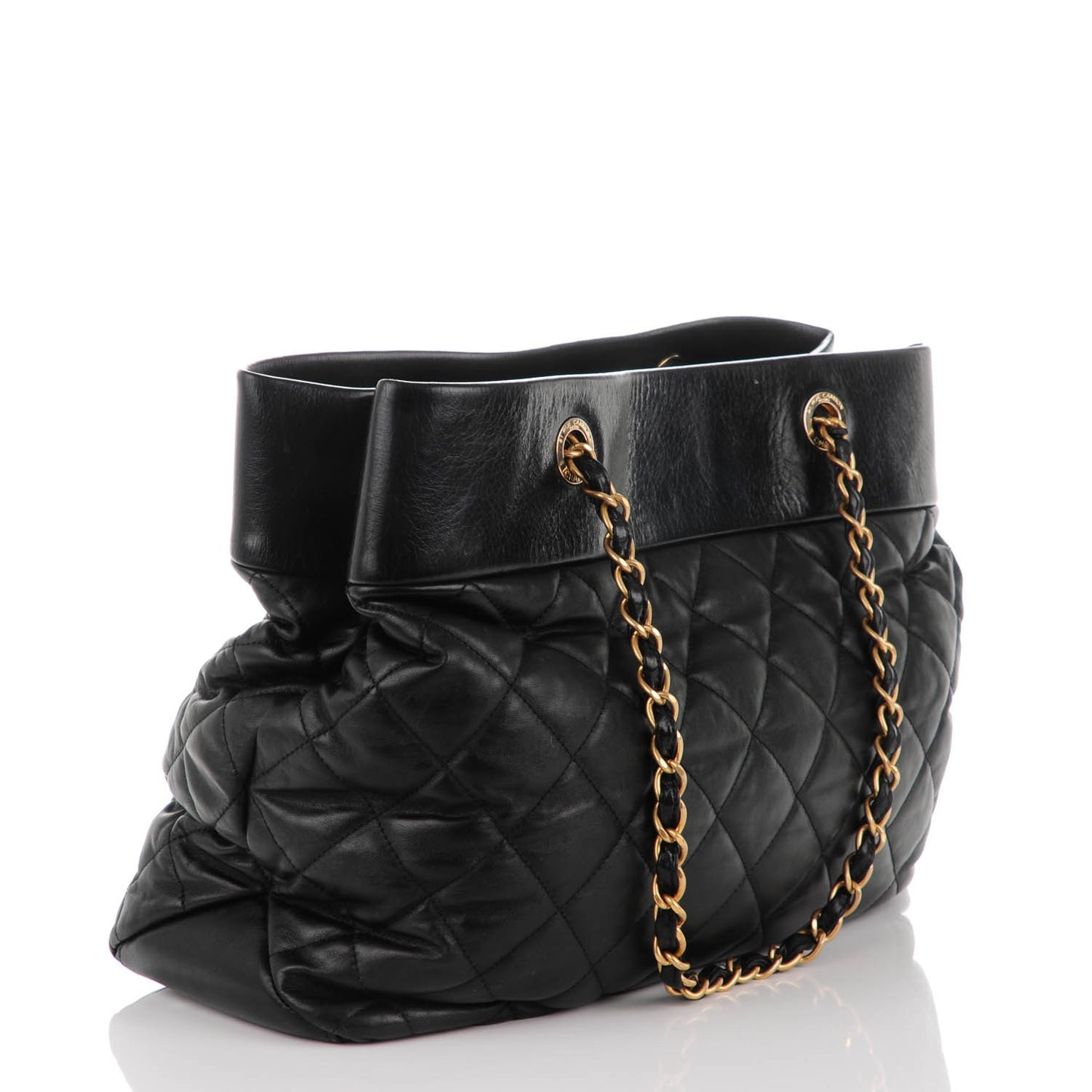 Calfskin Quilted Large Soft Elegance Tote Black