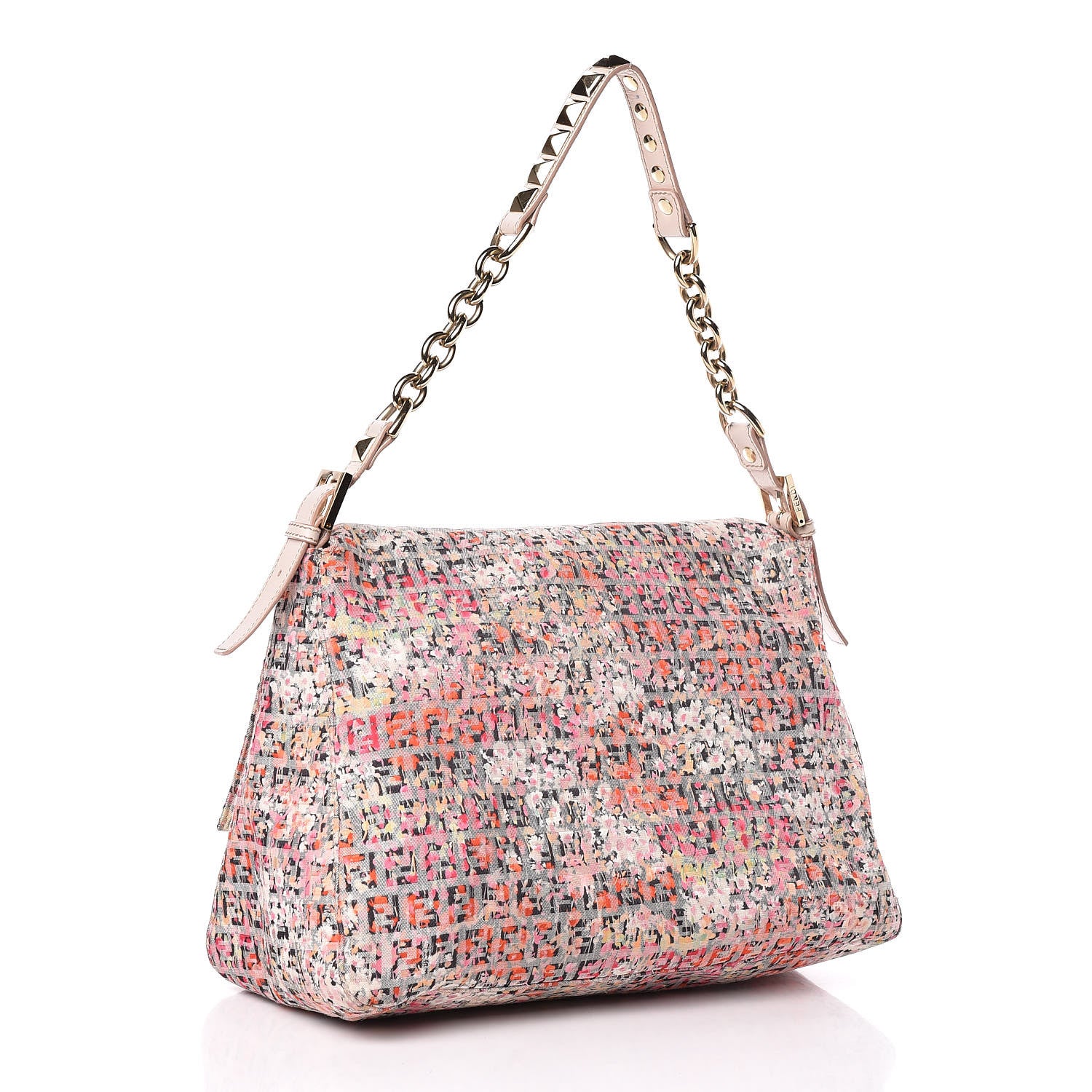 Fendi ENDI Zucchino Vitello Floral Studded Forever Mama Baguette Rosa Papaya Rosa Confetto 3 of 17
