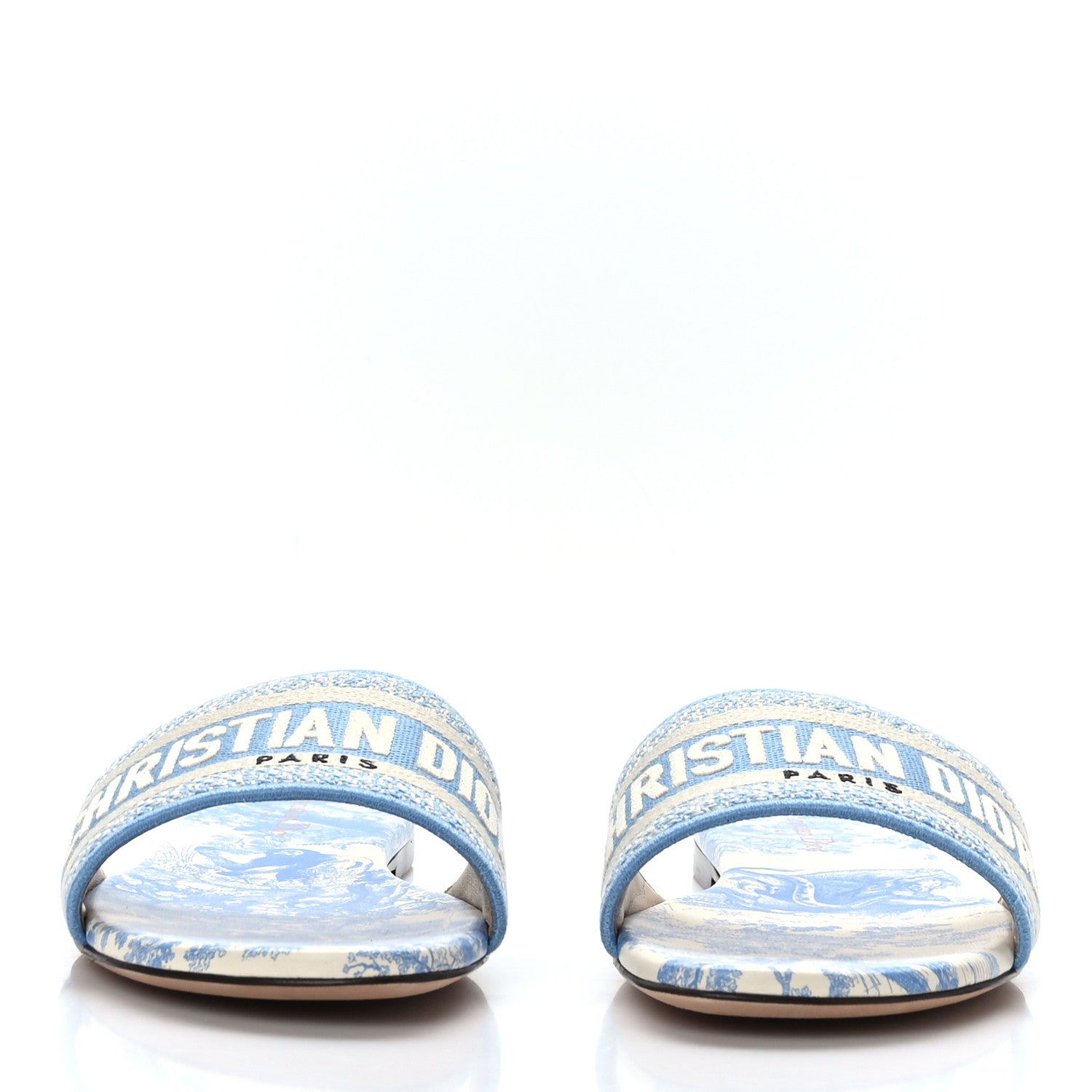 Christian Dior Canvas Toile De Jouy Embroidered Dway Flat Slide Sandals 40 Cornflower 2 of 8