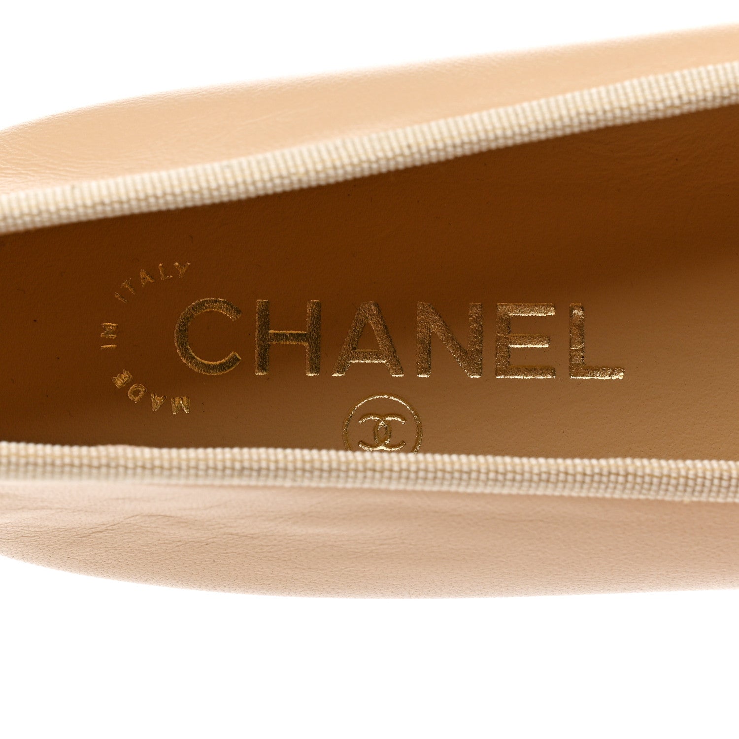 Chanel Lambskin Cap Toe CC Ballerina Flats 37.5 Beige Black 7 of 9