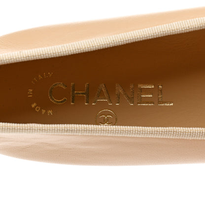 Chanel Lambskin Cap Toe CC Ballerina Flats 37.5 Beige Black 7 of 9