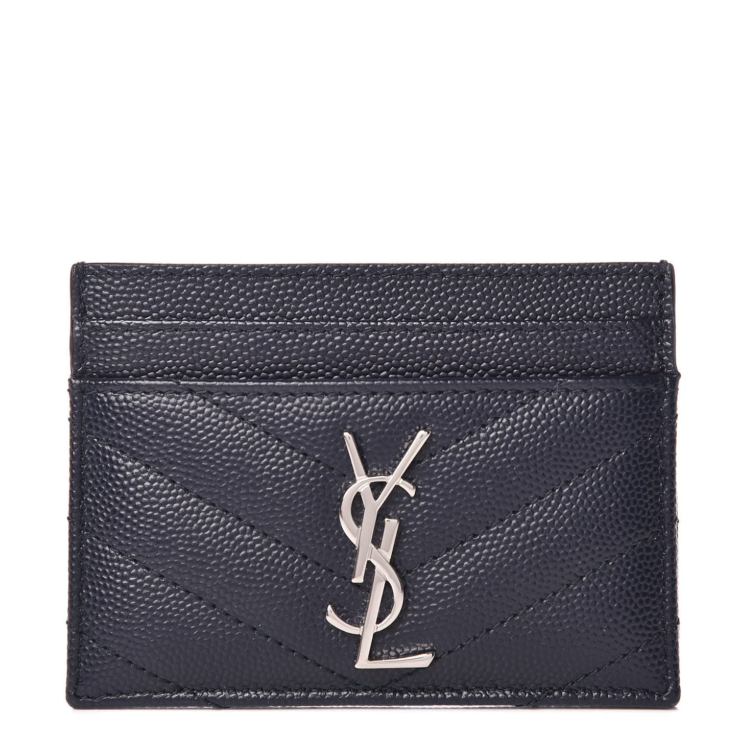 Grain De Poudre Matelasse Monogram Chevron Credit Card Case Deep Marine