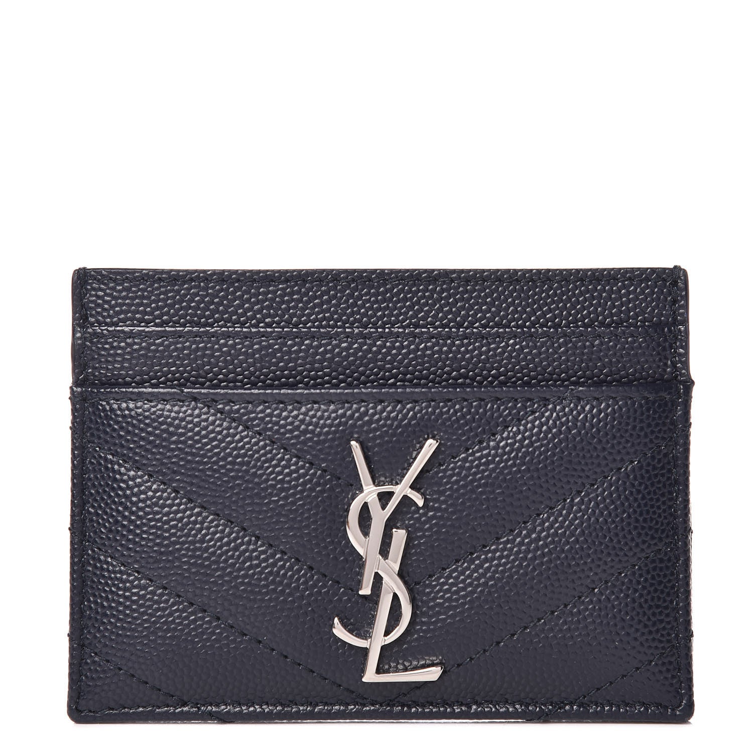 Saint Laurent Grain De Poudre Matelasse Monogram Chevron Credit Card Case Deep Marine 1 of 8