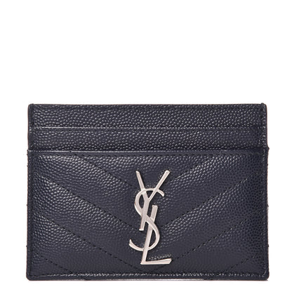 Saint Laurent Grain De Poudre Matelasse Monogram Chevron Credit Card Case Deep Marine 1 of 8