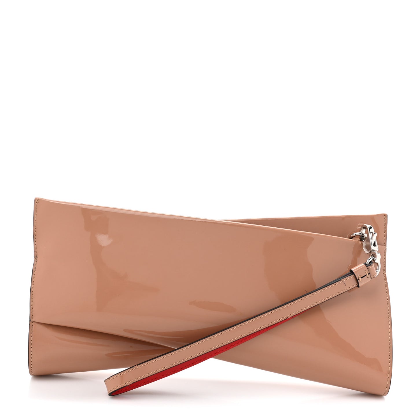 Patent Loubi Twist Zip Clutch Bag Nude