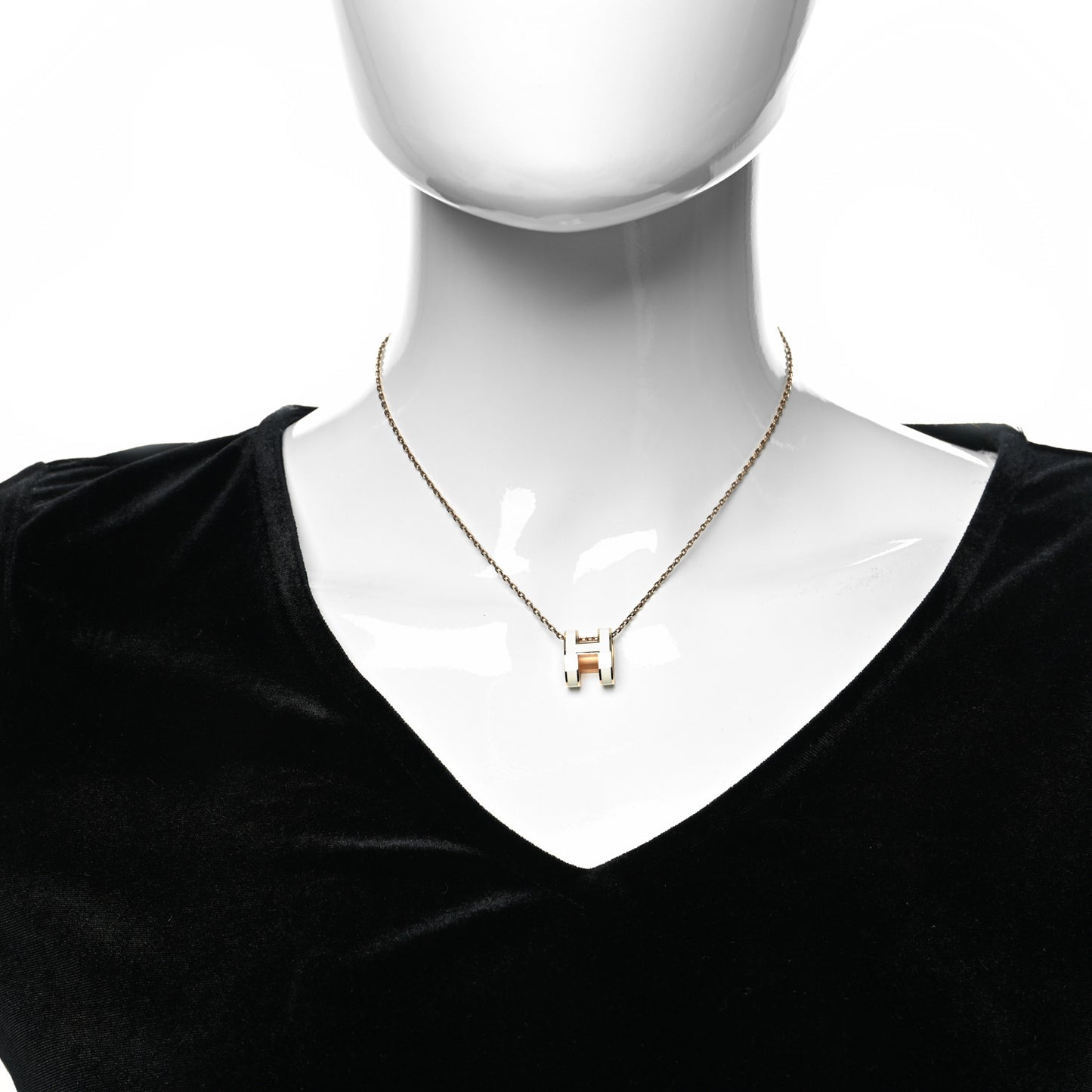 Lacquered Rose Gold Pop H Pendant Necklace White