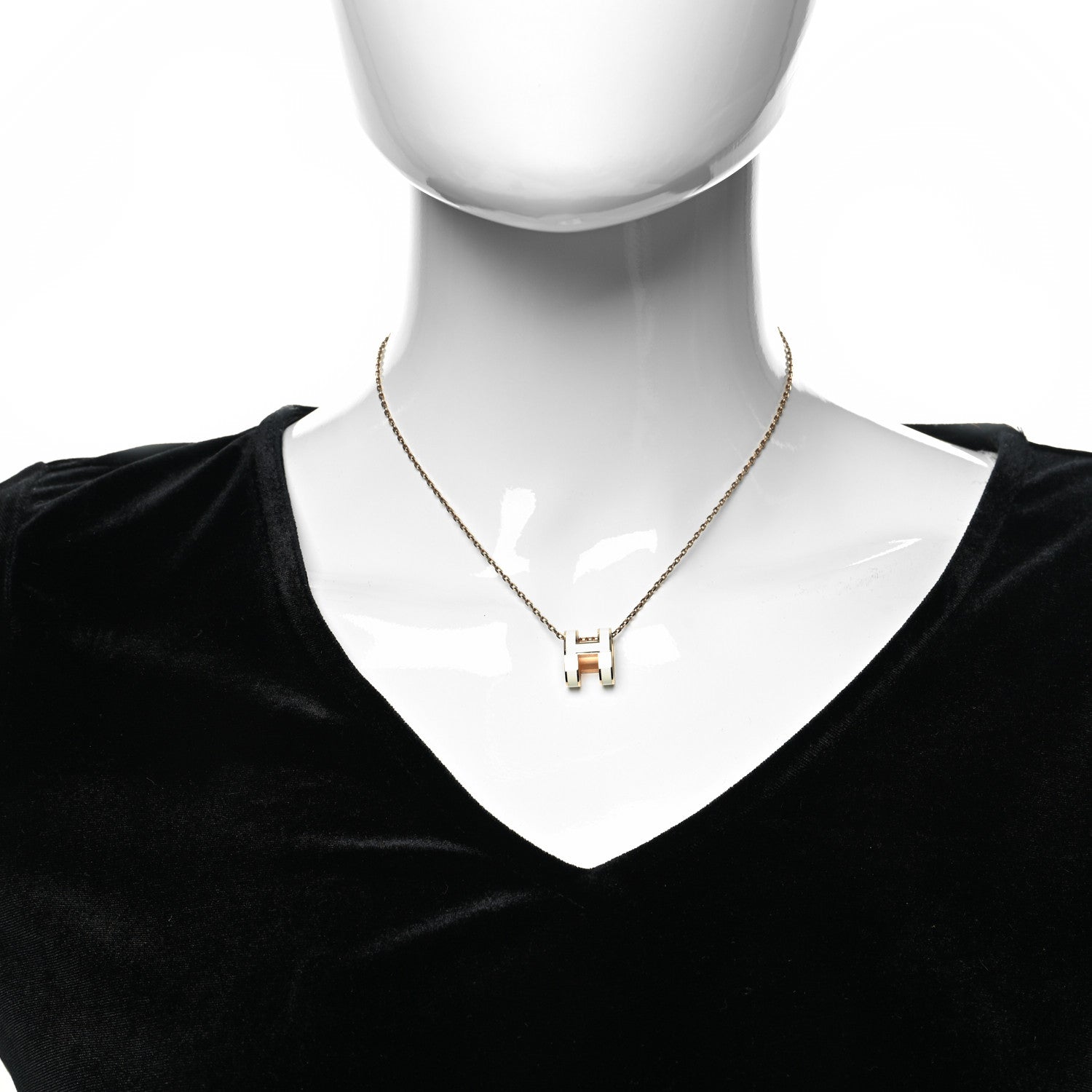 Hermes Lacquered Rose Gold Pop H Pendant Necklace White 3 of 5