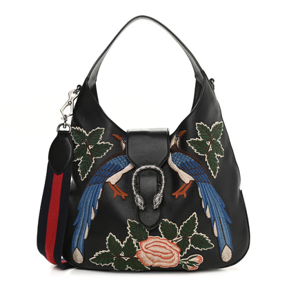 Gucci Calfskin Web Garden Collection Embroidered Medium Dionysus Hobo Black 1 of 14