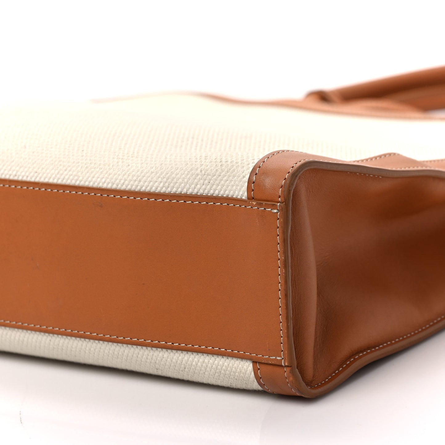 Canvas Calfskin Logo Print Vertical Cabas Natural Tan