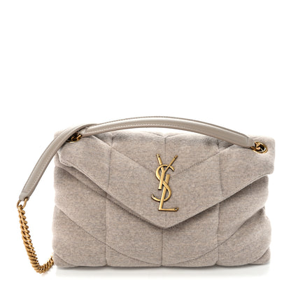 Saint Laurent Jersey Quilted Small Loulou Puffer Monogram Chain Satchel Chalk Beige 1 of 10