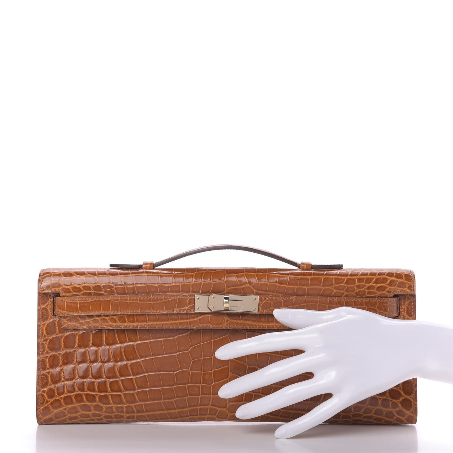 Shiny Niloticus Crocodile Kelly Cut Pochette Pain D'Epice
