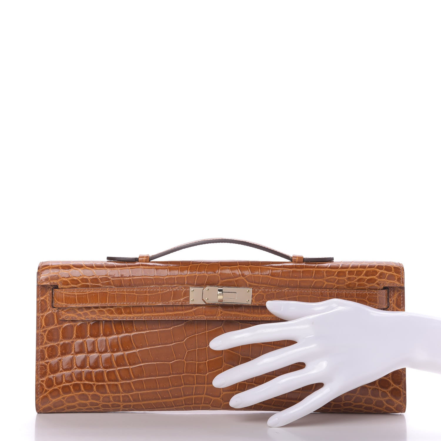 Hermes Shiny Niloticus Crocodile Kelly Cut Pochette Pain D'Epice 2 of 9