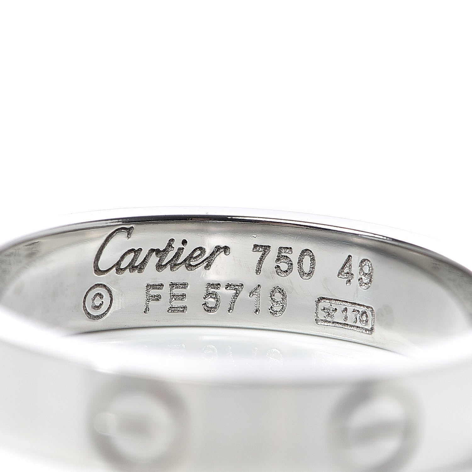 Cartier 18K White Gold 3.5mm LOVE Wedding Band Ring 49 4.75 4 of 4
