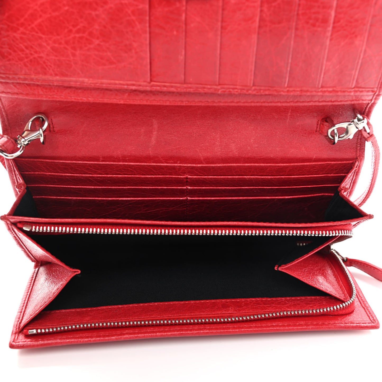 Agneau Giant 12 Silver Hardware Continental Wallet on Strap Rouge Cardinal