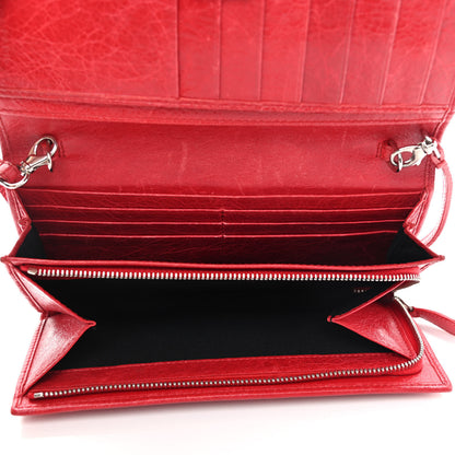 Balenciaga Agneau Giant 12 Silver Hardware Continental Wallet on Strap Rouge Cardinal 5 of 9