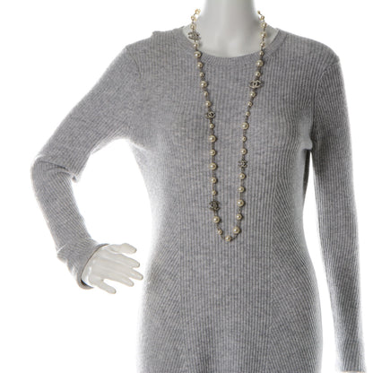Chanel Crystal Pearl CC Long Necklace Silver 2 of 5