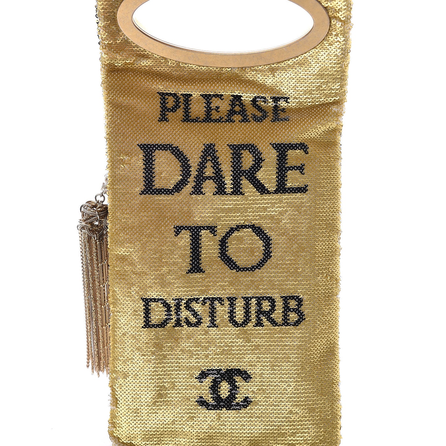 Sequin Do Not Disturb Minaudiere Clutch Black Gold