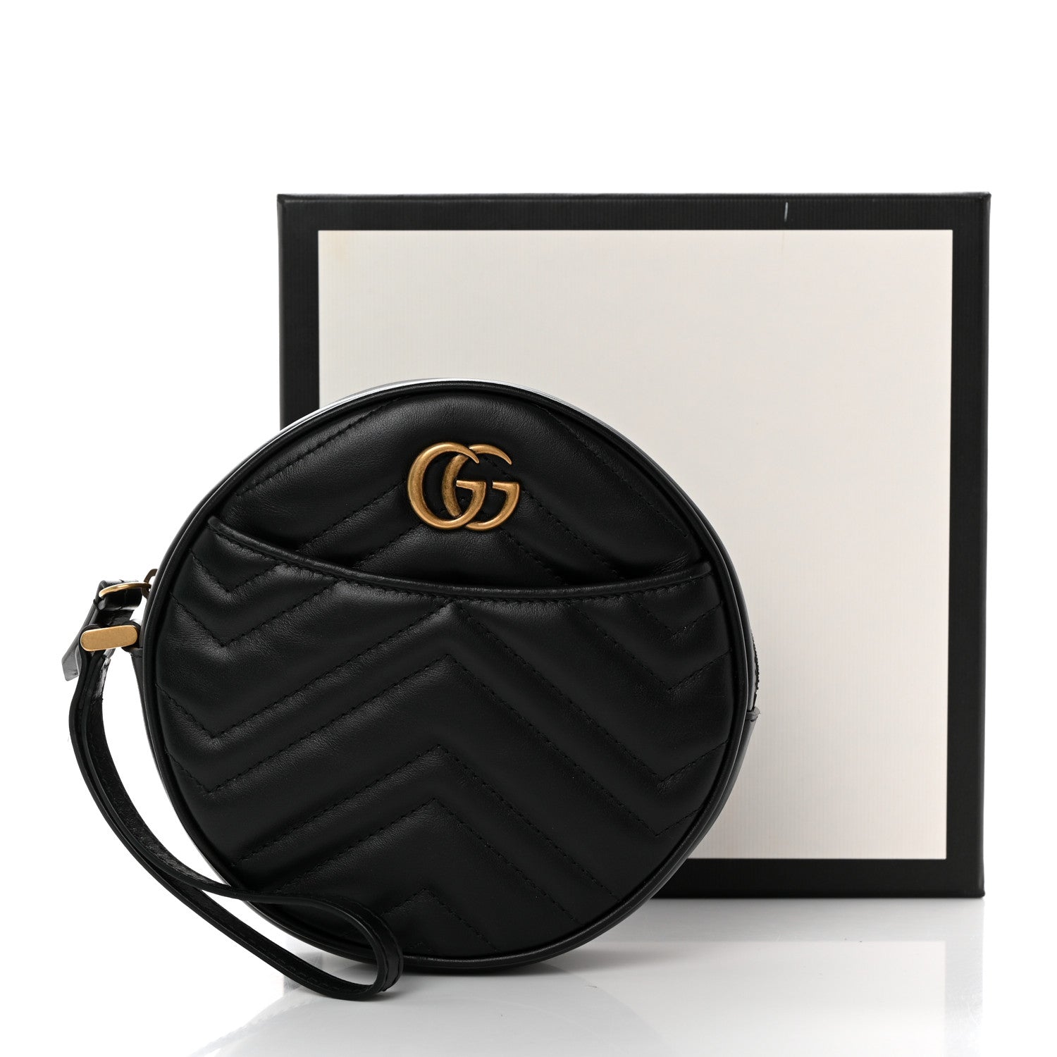 Gucci Calfskin Matelasse GG Marmont Round Wrist Wallet Black 8 of 8