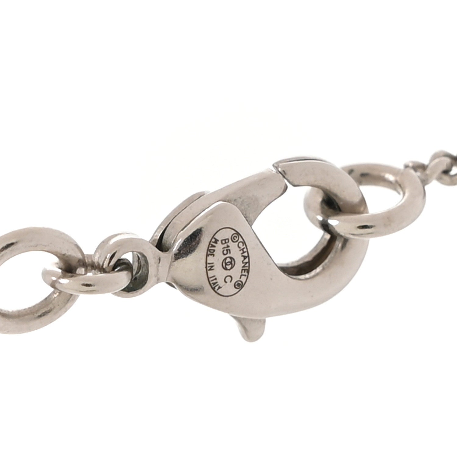 Chanel Crystal CC Pearl Drop Necklace Silver 4 of 5