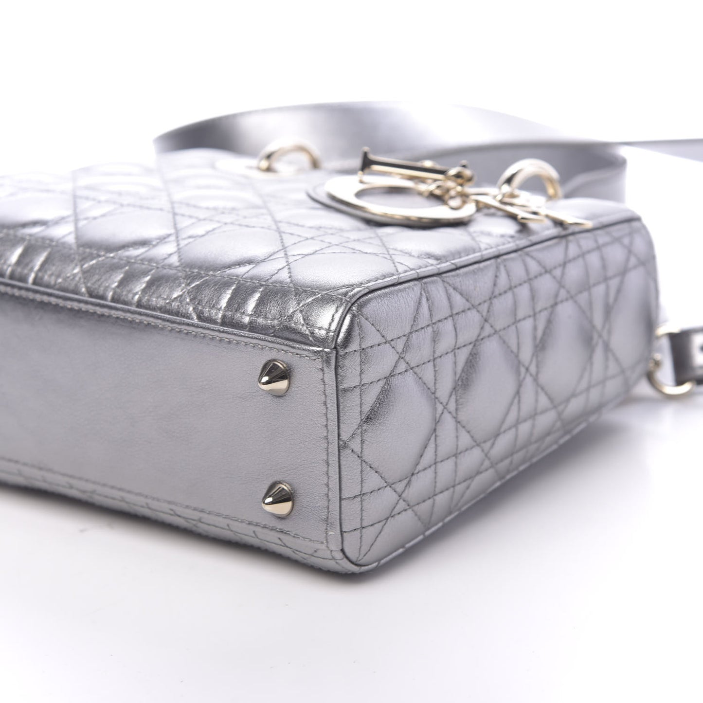 Metallic Calfskin Cannage My ABCDior Lady Dior Steel Grey