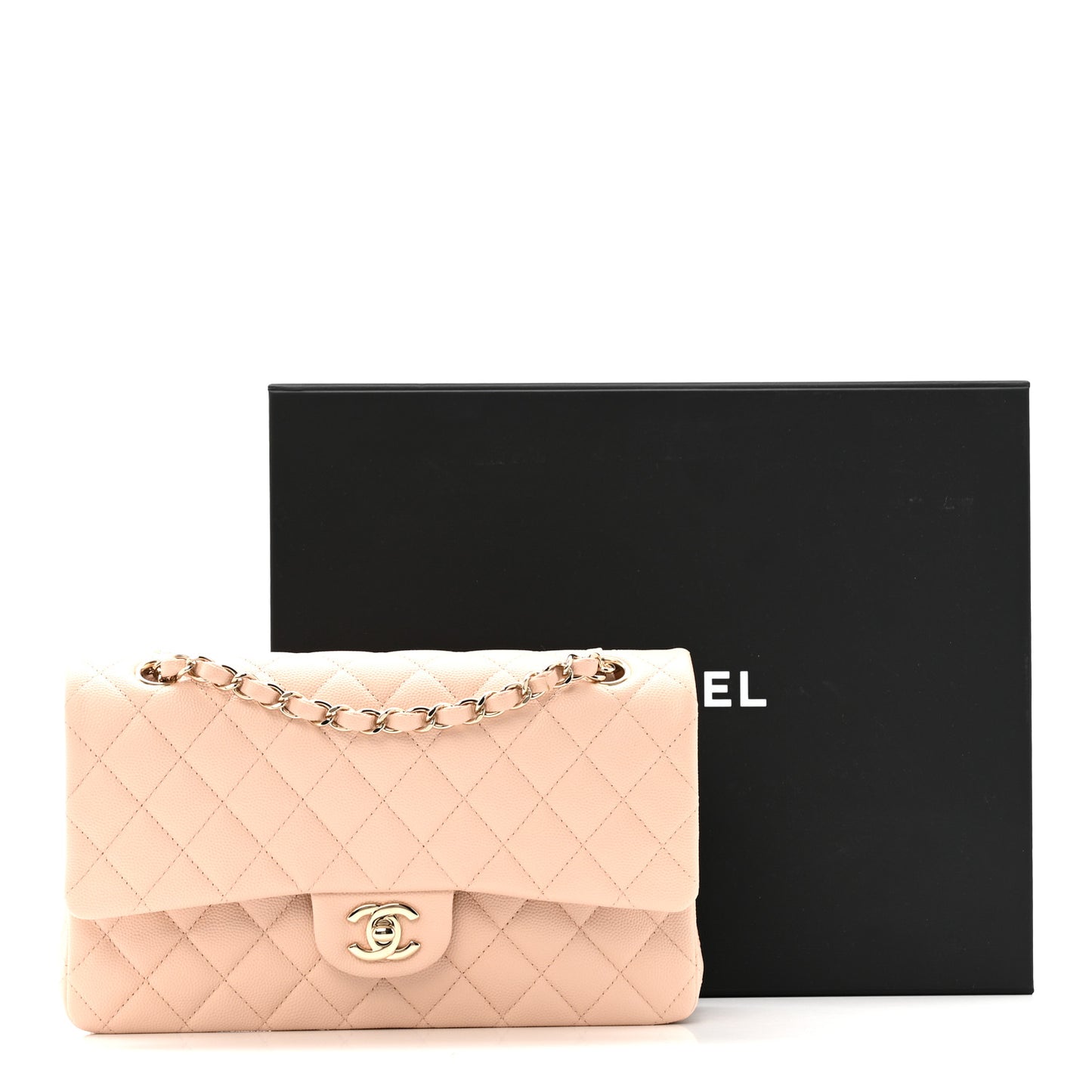 Caviar Quilted Medium Double Flap Light Beige