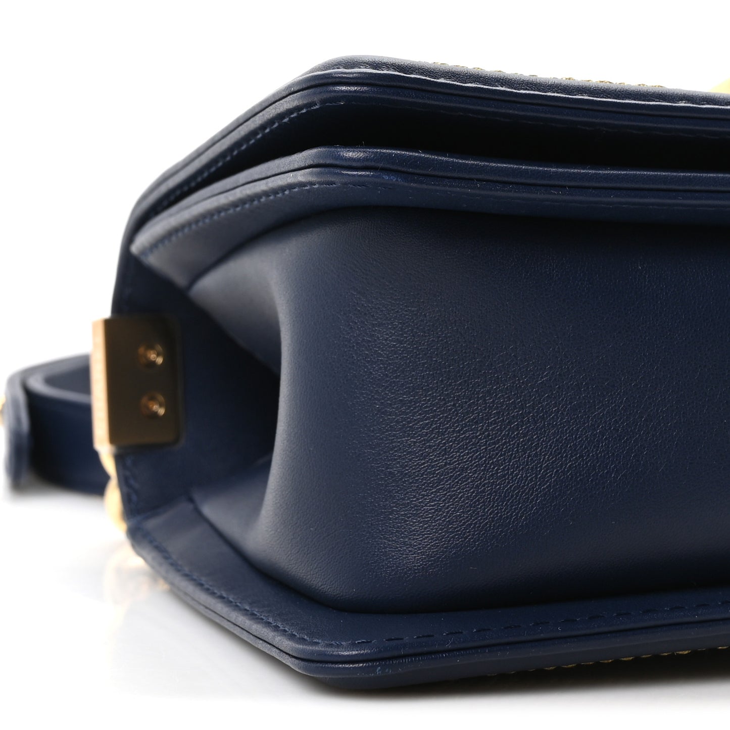 Calfskin Chevron Quilted Braided Small Boy Flap White Navy