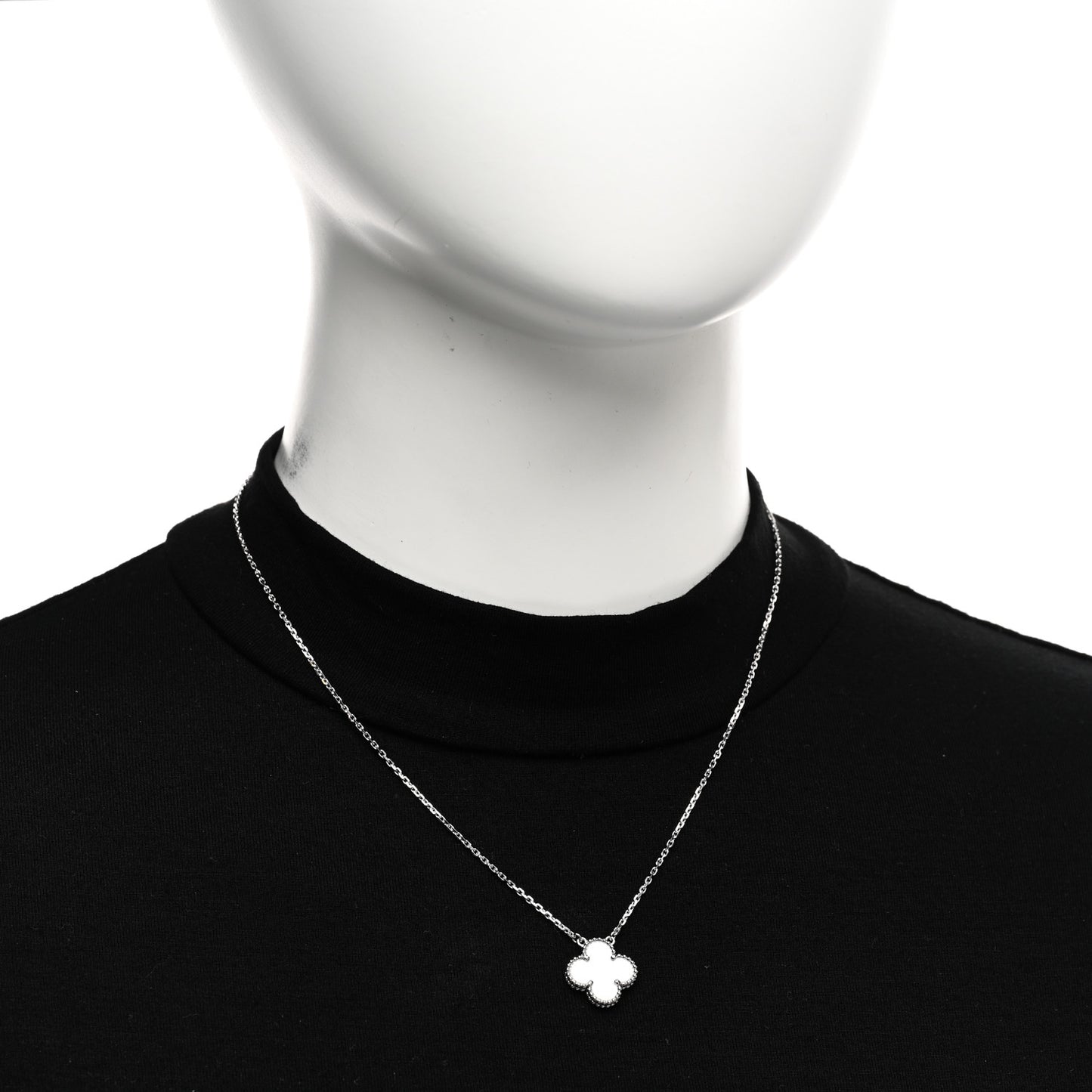 18K White Gold Mother of Pearl Vintage Alhambra Pendant Necklace