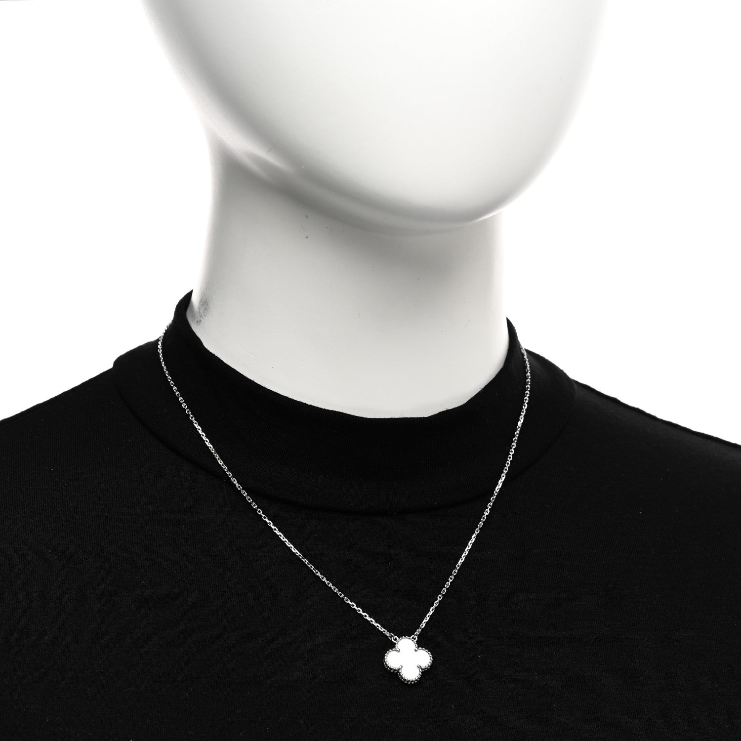 Van Cleef & Arpels 18K White Gold Mother of Pearl Vintage Alhambra Pendant Necklace 2 of 5