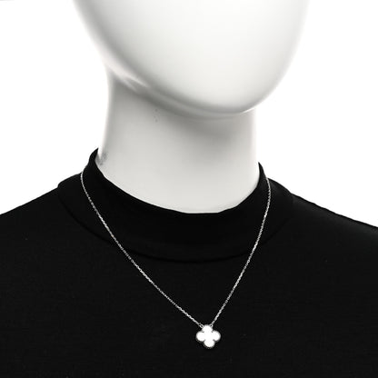 Van Cleef & Arpels 18K White Gold Mother of Pearl Vintage Alhambra Pendant Necklace 2 of 5