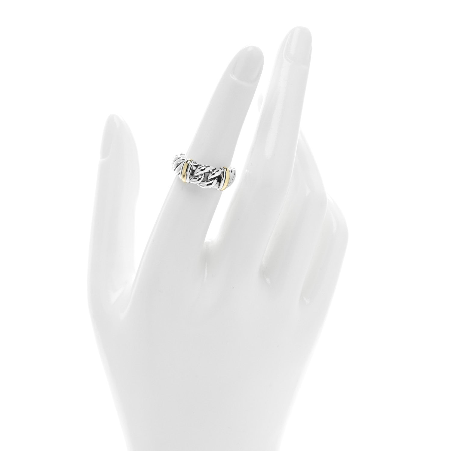David Yurman Sterling Silver 18K Yellow Gold Metro Chain Ring 52 6 2 of 4