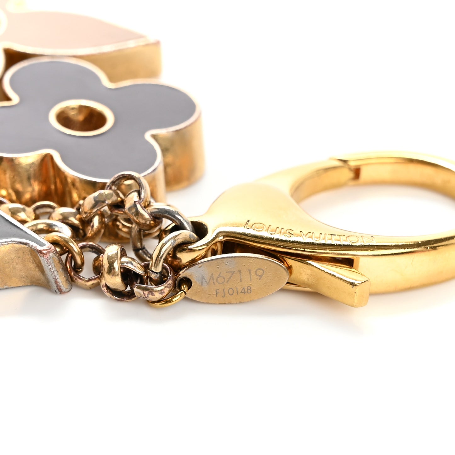 Metal Enamel Fleur De Monogram Bag Charm Dore