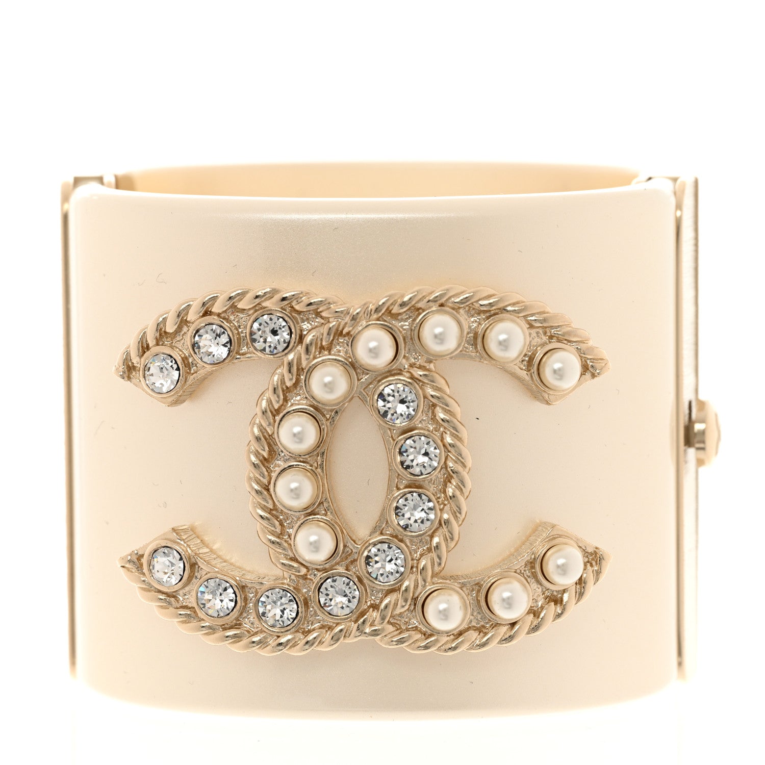 Chanel Resin Crystal Pearl April In Paris CC Cuff Beige 1 of 6