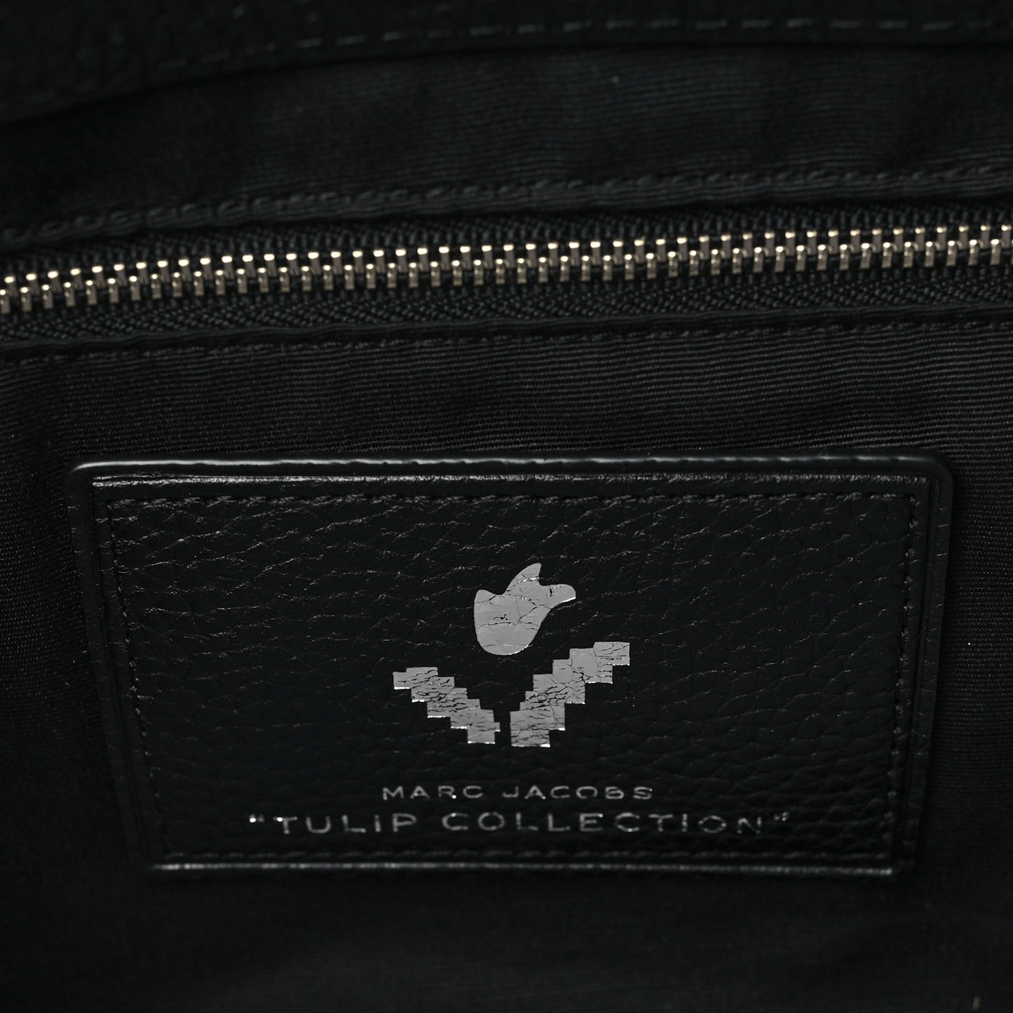 Grained Calfskin Embellished Tulip Print Tote Black Multicolor