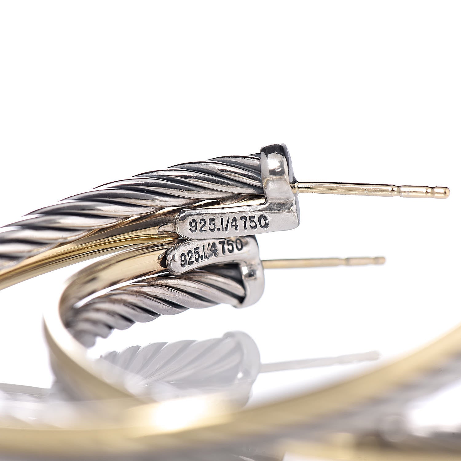 David Yurman Sterling Silver 18K Yellow Gold 44mm Extra Large Crossover Cable Hoop Earrings 5 of 5