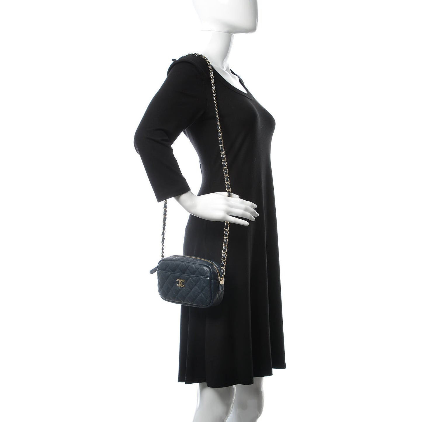 Caviar Quilted Camera Case Navy