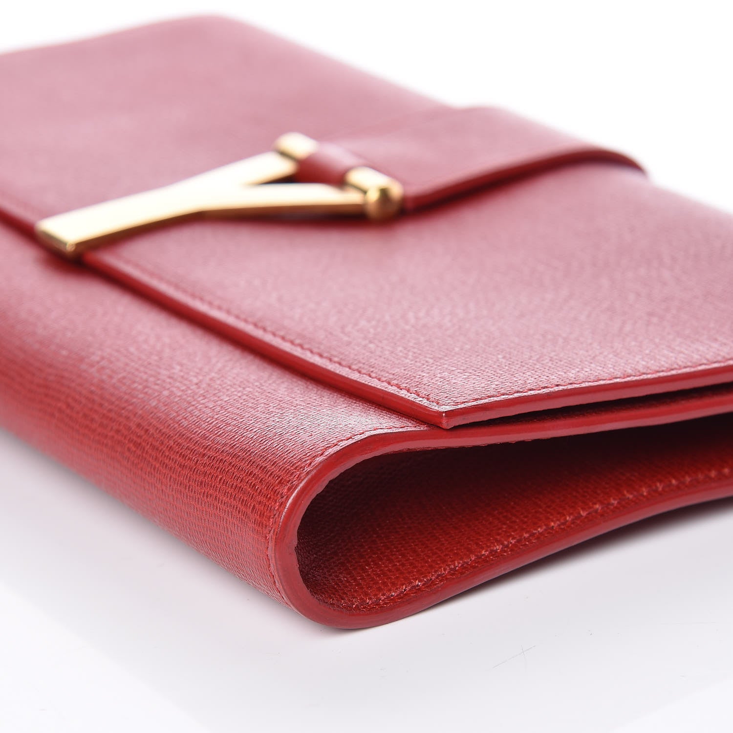 Saint Laurent Textured Calfskin Classic Y Ligne Clutch Red 8 of 19