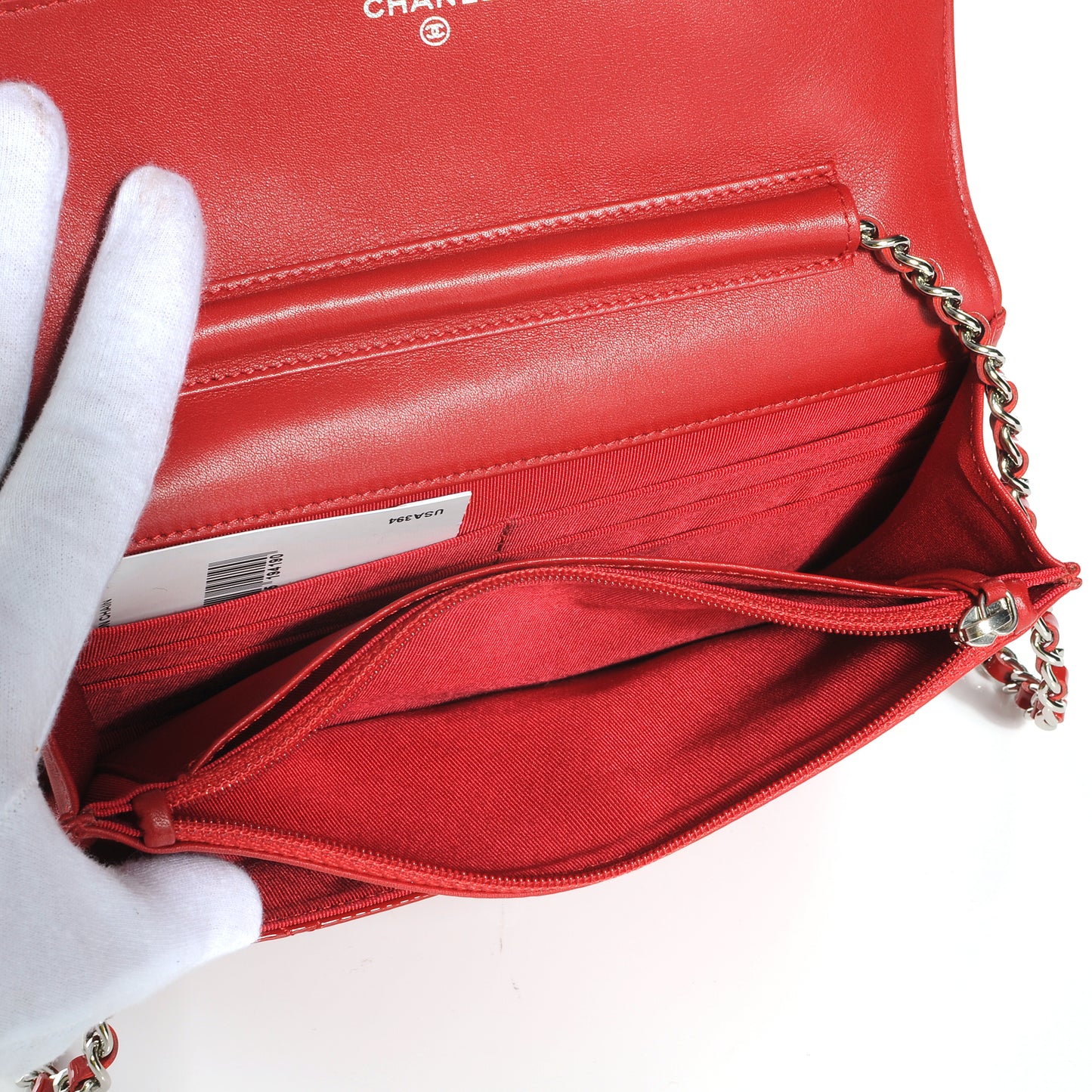 Patent Quilted Wallet On Chain WOC Red