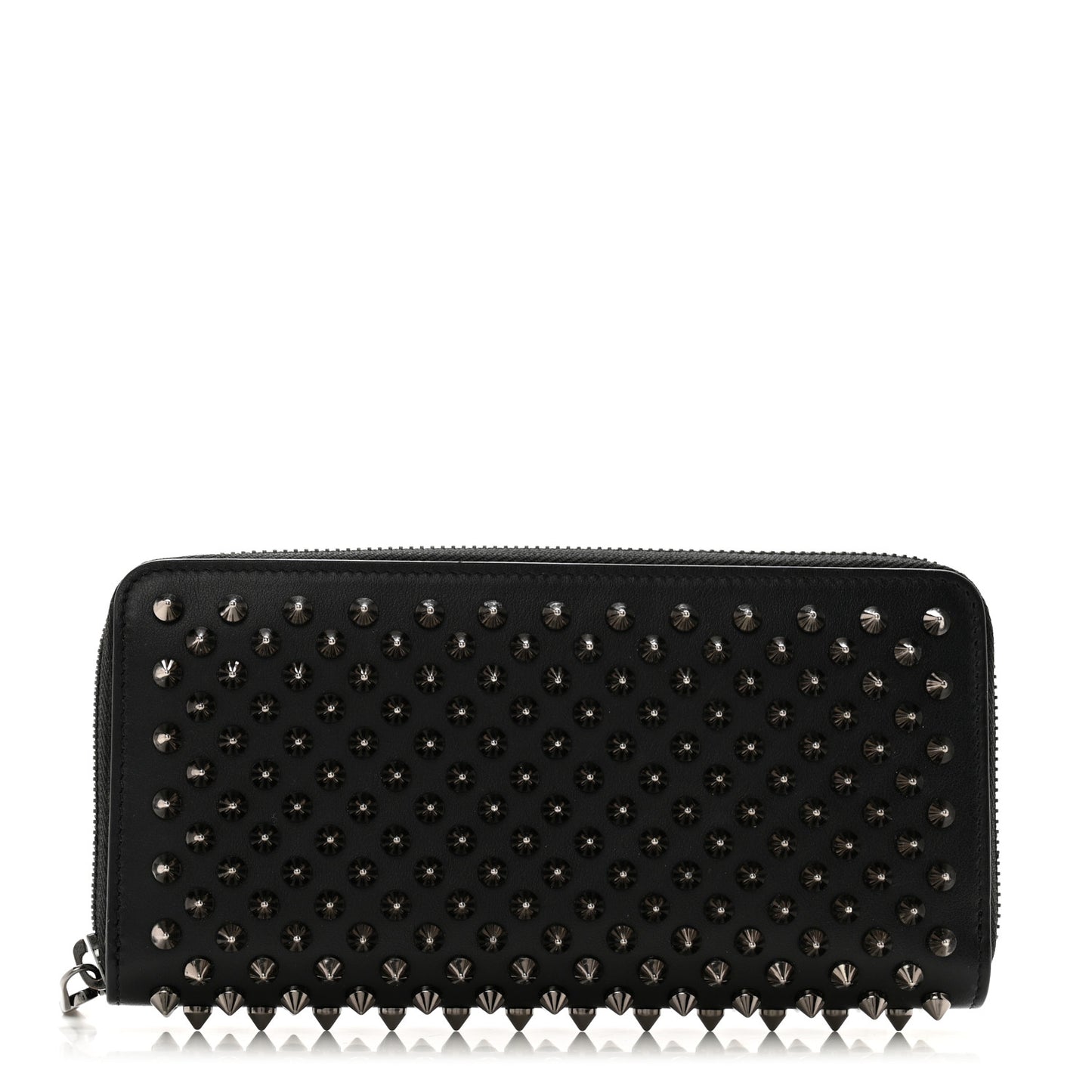 Calfskin Panettone Spiked Zip Around Wallet Black