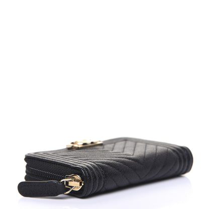 Chanel Caviar Chevron Quilted Boy Zip Around Coin Purse Wallet Black 4 of 11