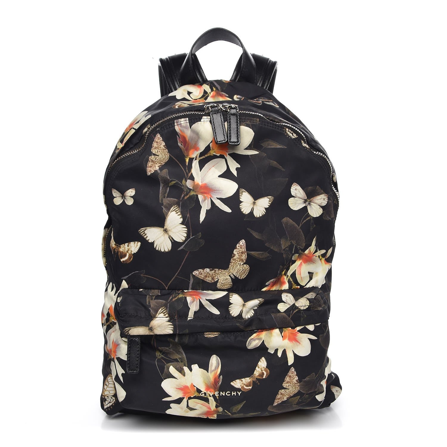 Givenchy Nylon Calfskin Magnolia and Moth Print Backpack Black 1 of 7