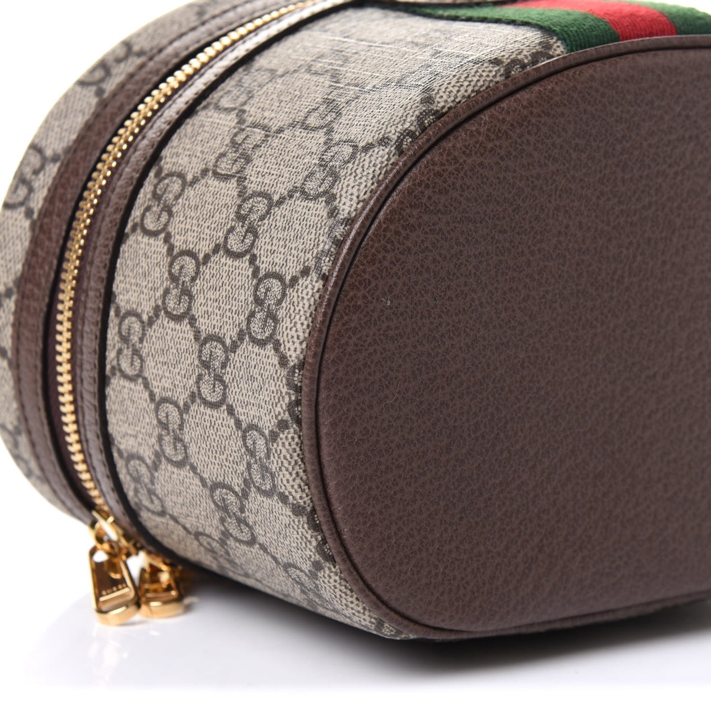 GG Supreme Monogram Textured Calfskin Web Ophidia Vanity Cosmetic Case Beige Ebony New Acero