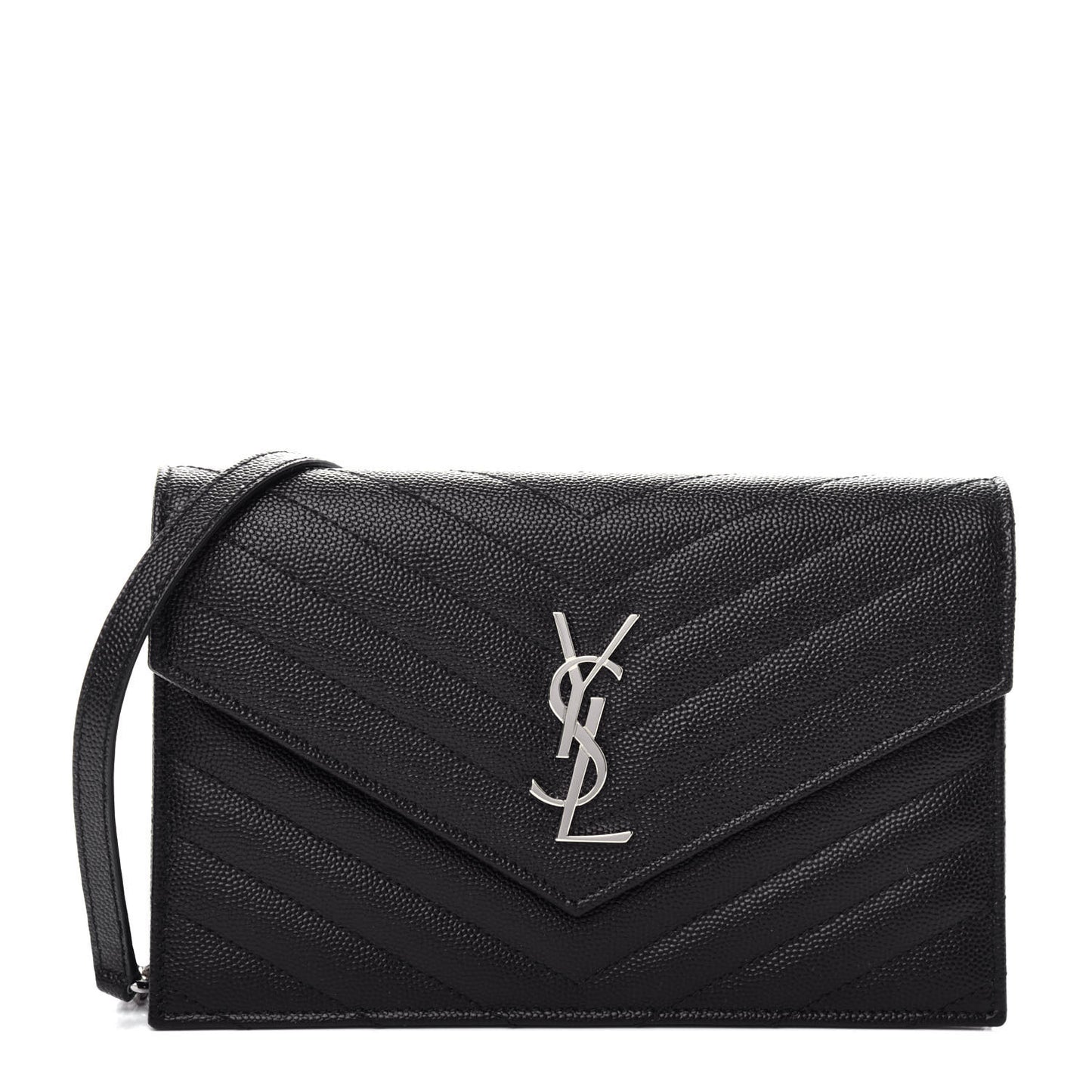 Grain De Poudre Matelasse Chevron Monogram Envelope Chain Wallet Black