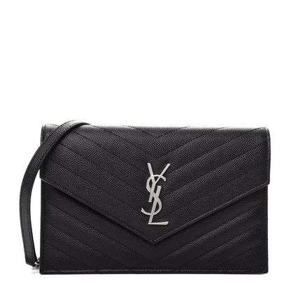 Saint Laurent Grain De Poudre Matelasse Chevron Monogram Envelope Chain Wallet Black 1 of 10