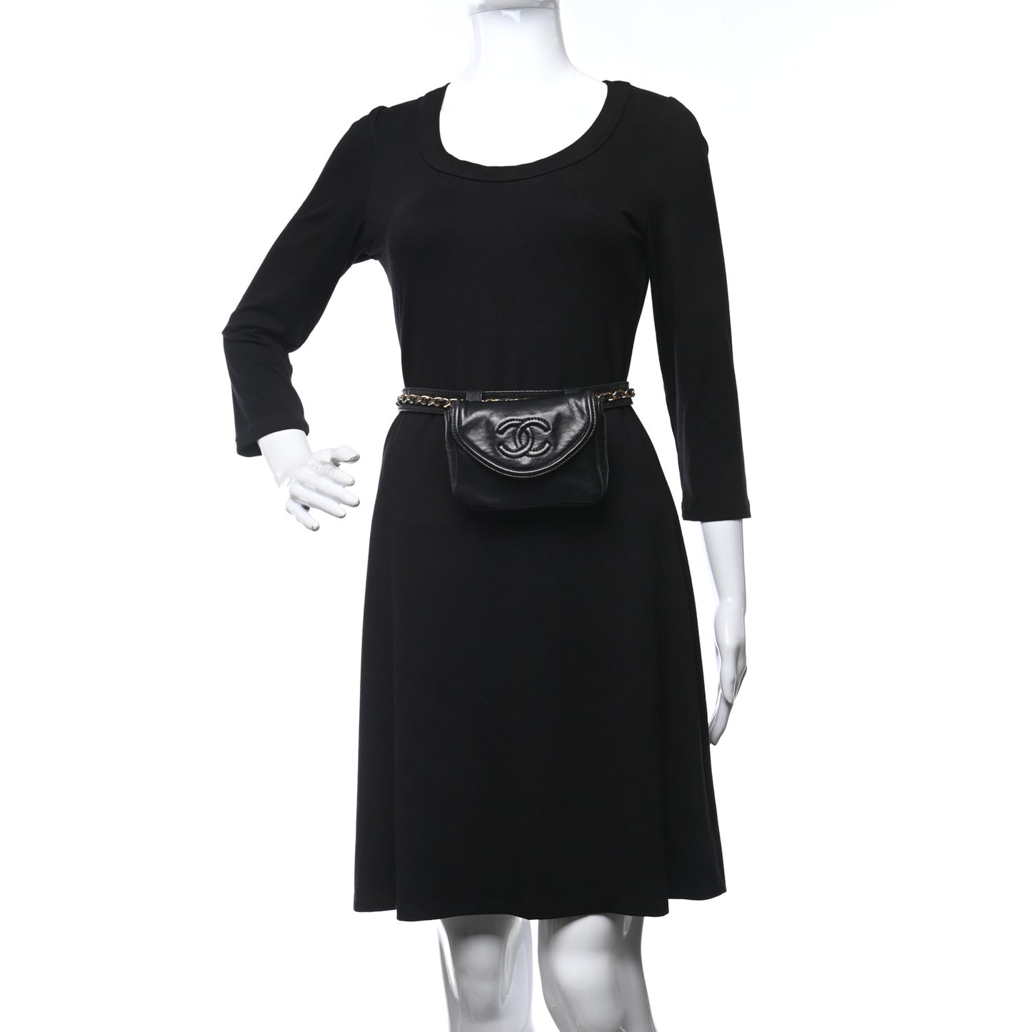 Lambskin CC Flap Waist Chain Belt Bag Black