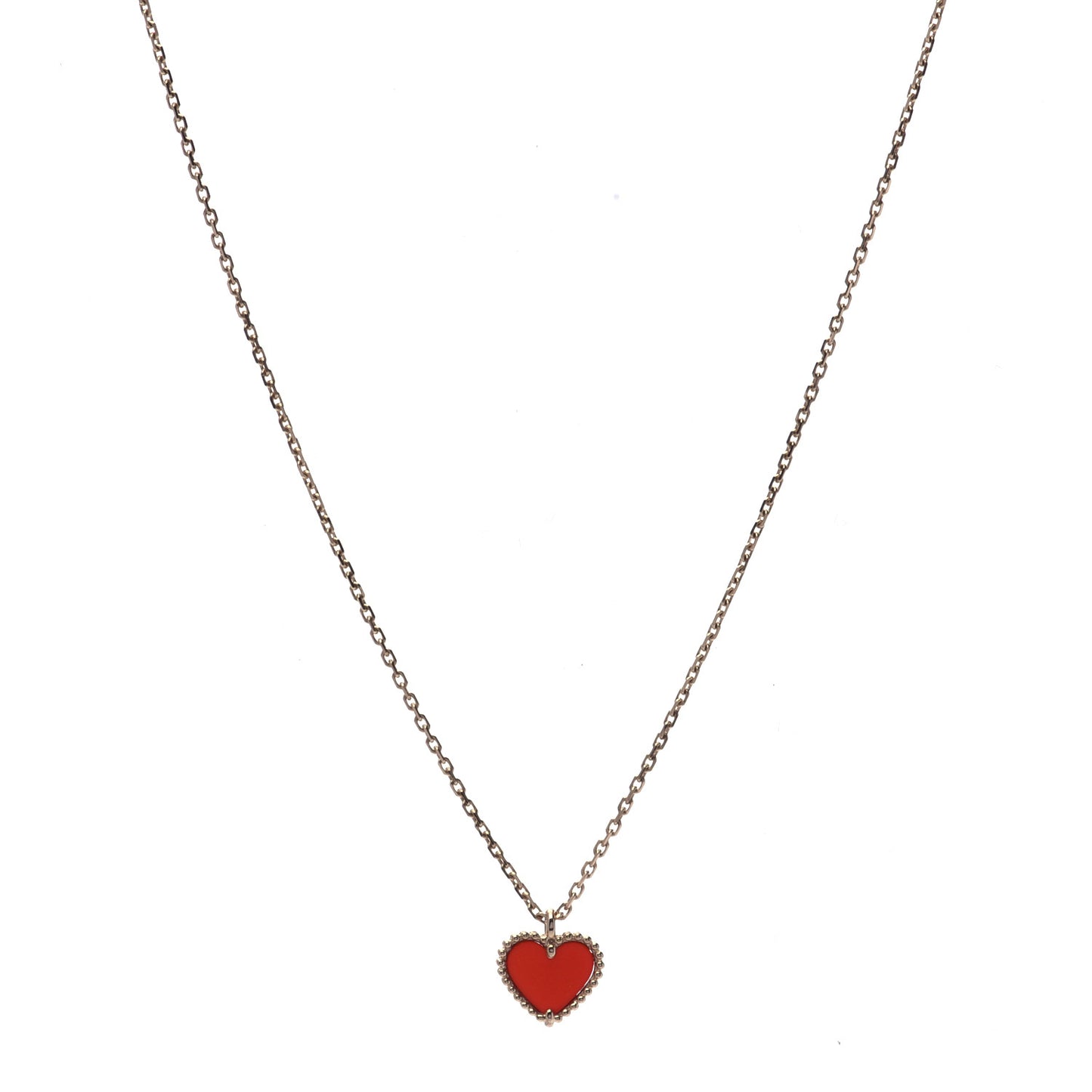 18K Rose Gold Carnelian Sweet Alhambra Heart Pendant Necklace