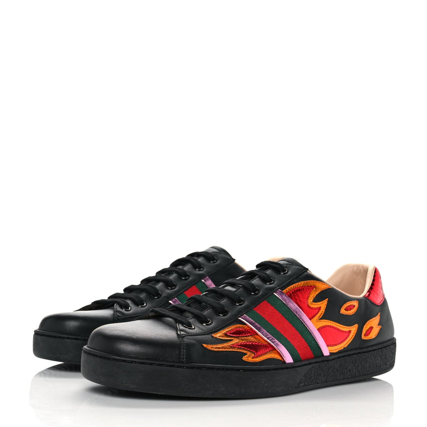 Calfskin Ayers Web Flames Embroidered Mens Ace Sneakers 11.5 Black