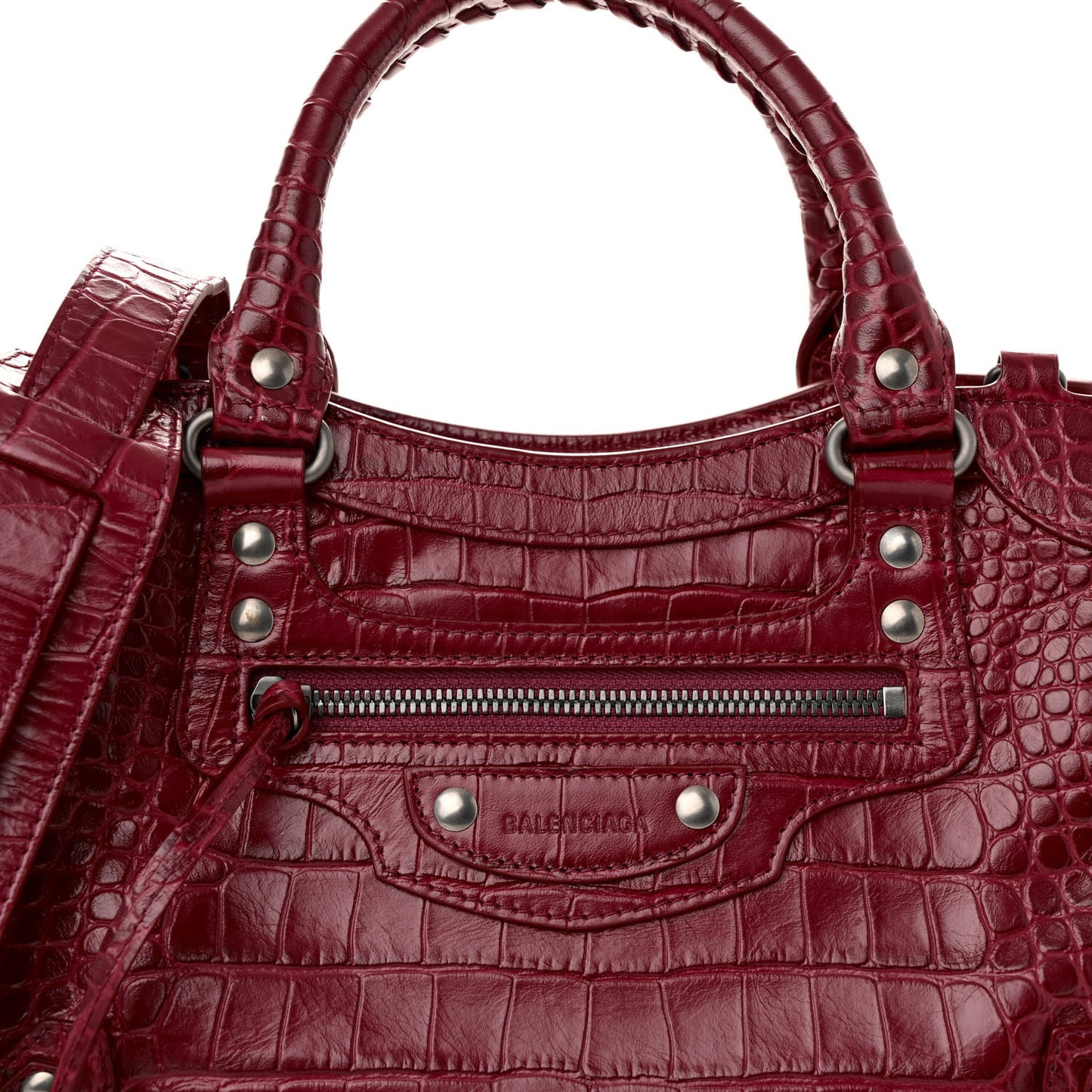 Calfskin Crocodile Embossed Neo Classic Silver Hardware S City Raspberry